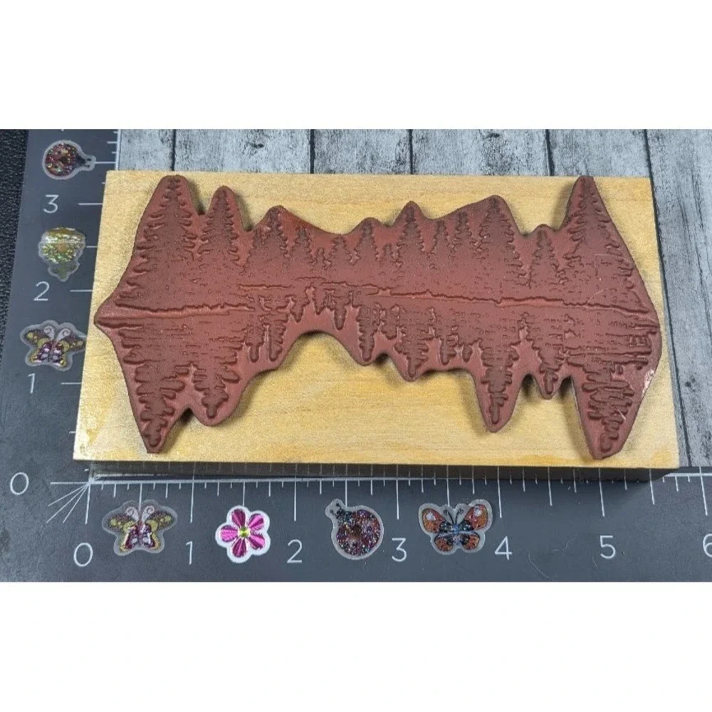 CC Rubber Stamps Trees Forest Lake Reflection Rubber Stamp Wood #C21